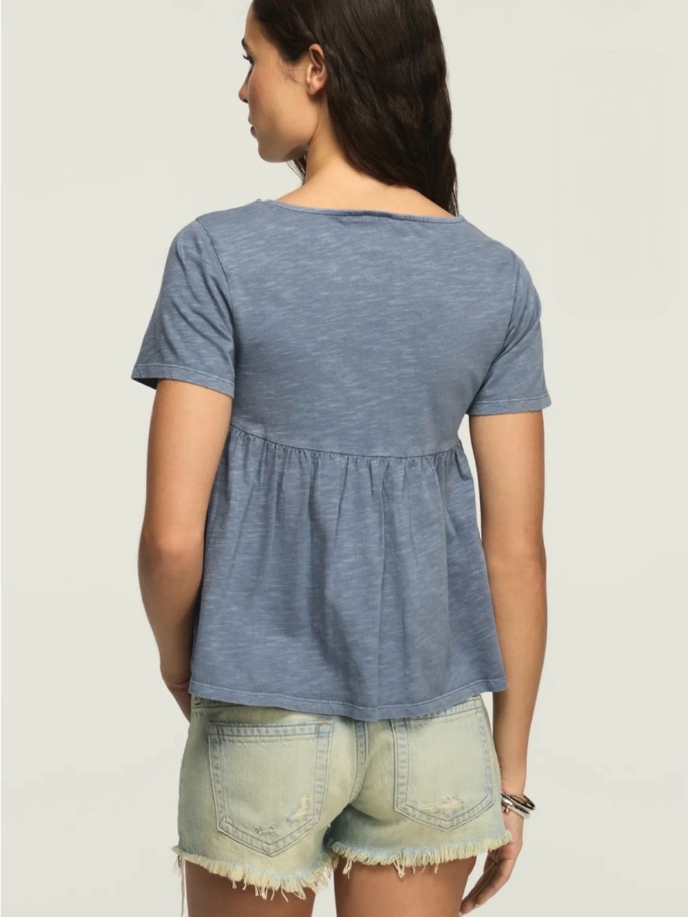 Lucky Brand Embroidered Yoke Tassle Top Grisaille Blue Size S - Picture 3 of 7